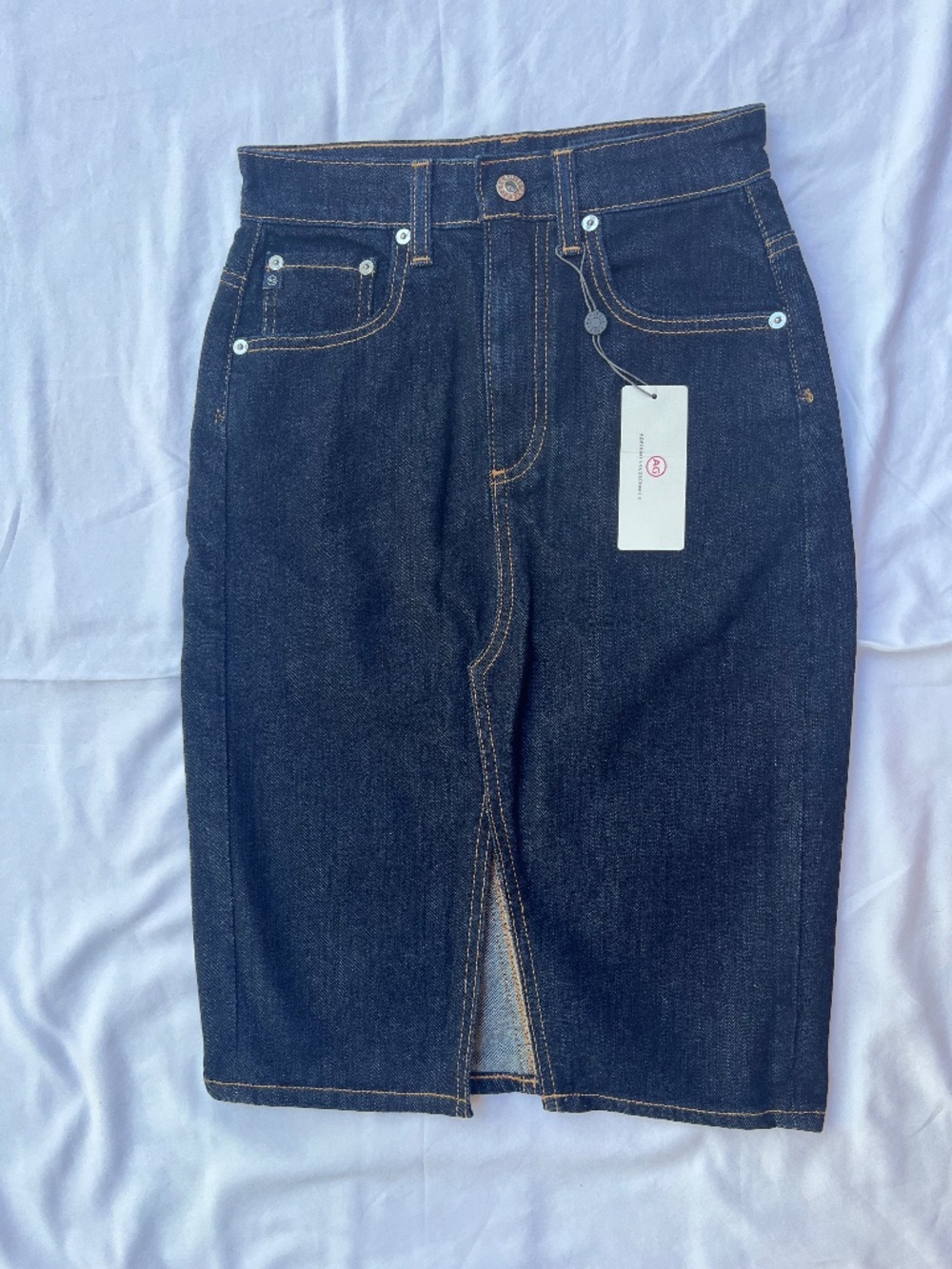 AG Adriano Goldschmied Dark Wash Denim Pencil Skirt Front Slit NWT Women's 24